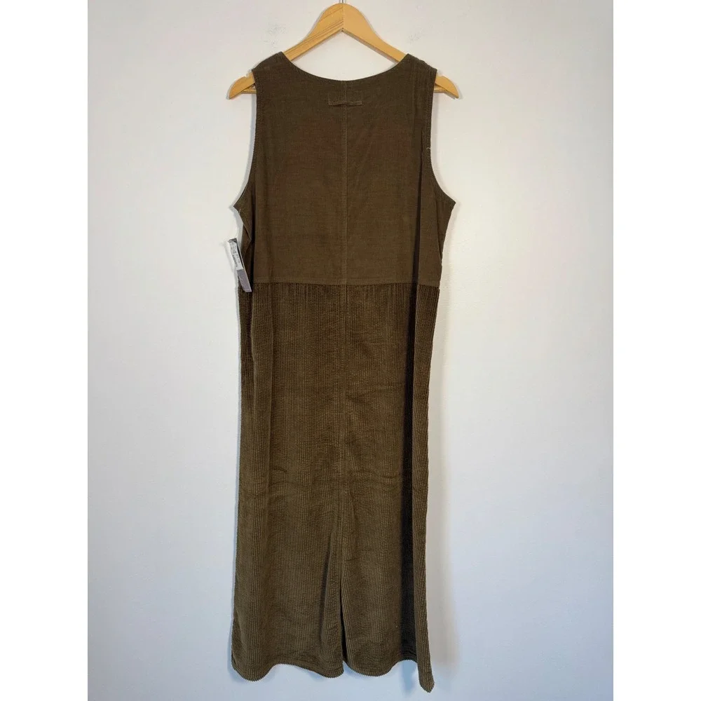 Cottagecore HSZ Studio Womens Small Jumper Dress Olive Brown Corduroy Sleeveless
